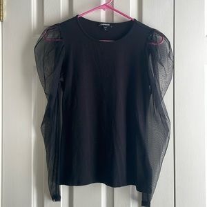 Fitted top with sheer puff sleeves